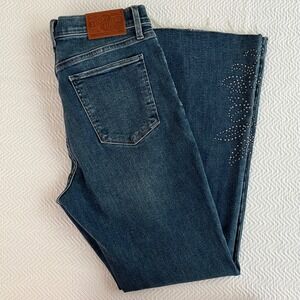 Lucky Brand Stevie High Rise Flare Jeans Studded Raw Hem Lucky Legend 14/32A